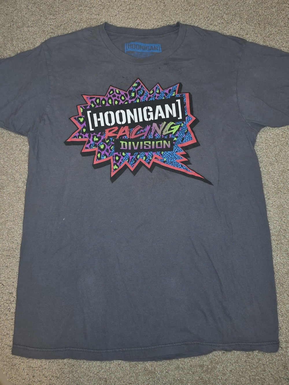 Hoonigan Racing Division Graphic Tee - Charcoal with Neon Print